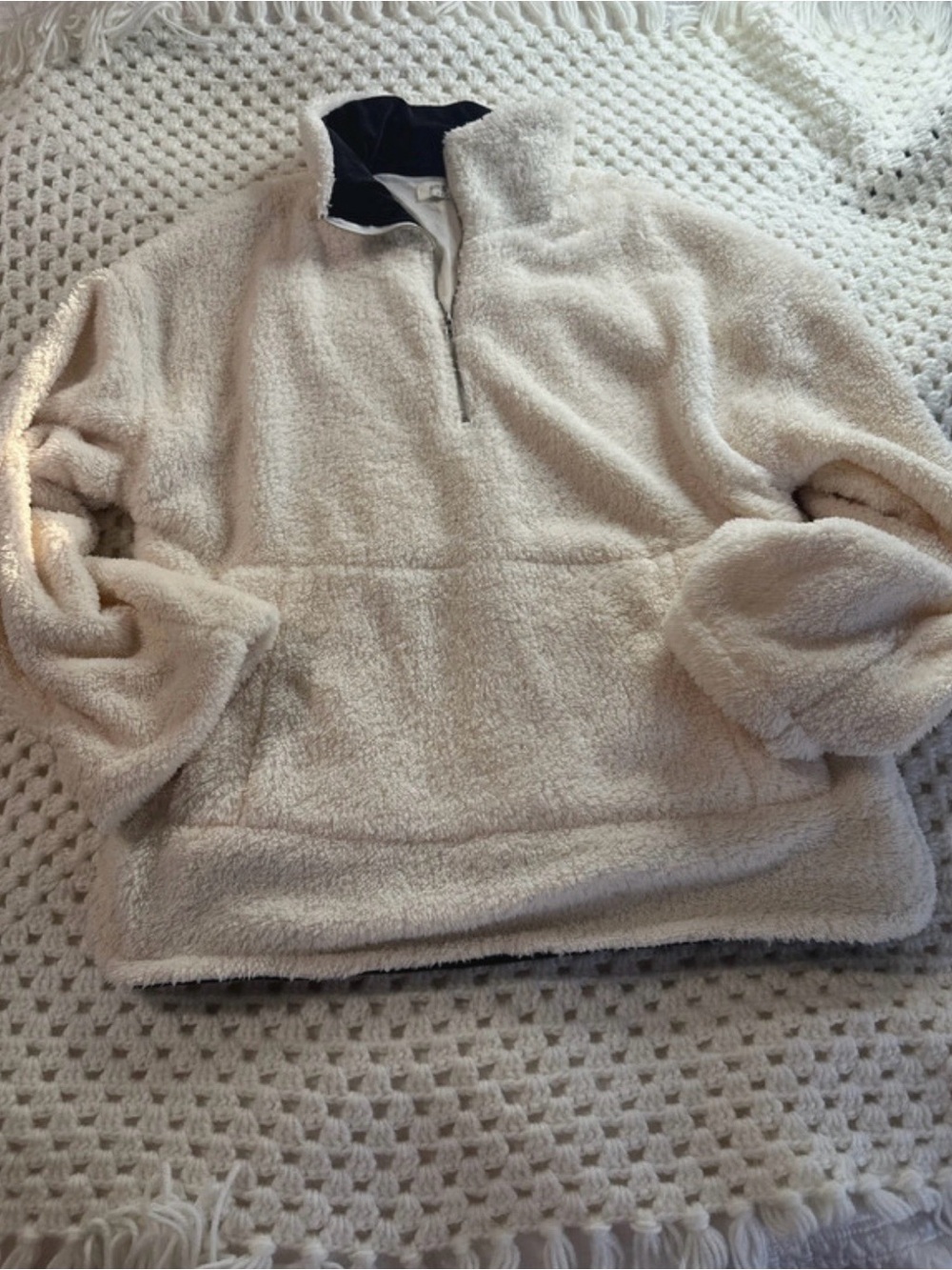 Umgee Cream Sherpa Half-Zip Pullover with Contrast Collar